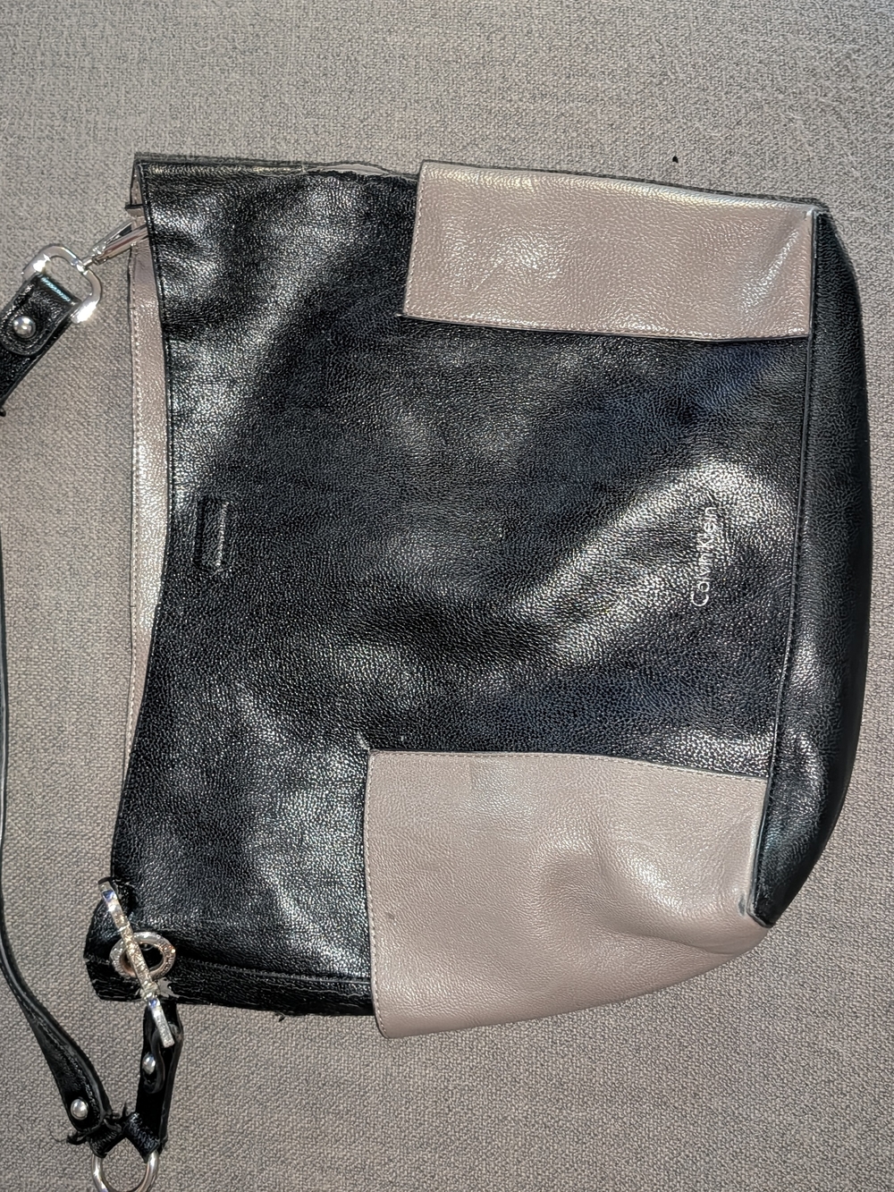 Calvin Klein Black and Taupe Leather Shoulder Bag